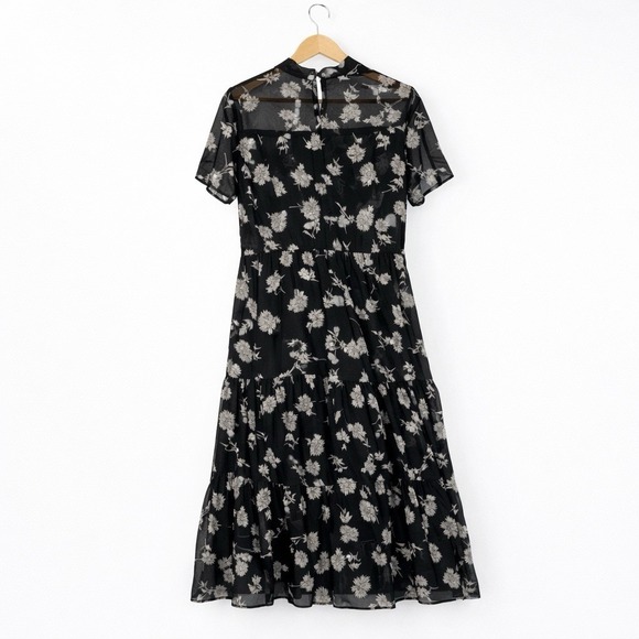 Lulus Dress Womens Medium Dark Cottage Floral Sheer Wedding Guest Romantic Midi - Picture 2 of 9